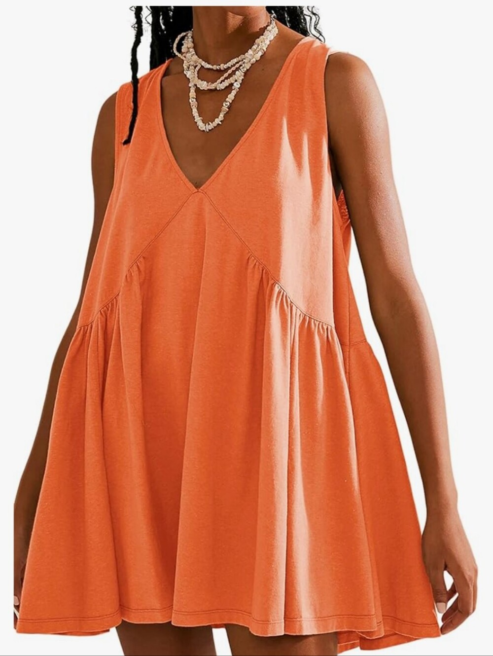 Amazon Orange V-Neck Sleeveless Swing Summer Dress